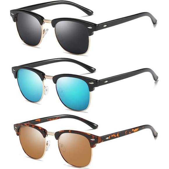 3 Pack Polarized Sunglasses women men Rimmed UV400 Glasses Retro Semi Rimless - Picture 1 of 6